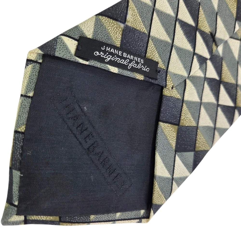 JHane Barnes‎ Geometric Necktie Green Beige Pattern Mens Silk Tie Business Japan